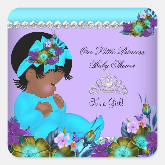 Sticker Carré Baby shower de filles afro-américaines Turquoise p (Devant)