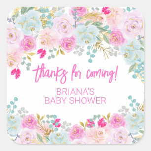 Sticker Carré Baby shower de garçon rose Floral Faveurs