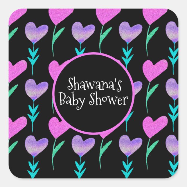 Sticker Carré Baby shower de la fête des Valentines du coeur (Devant)