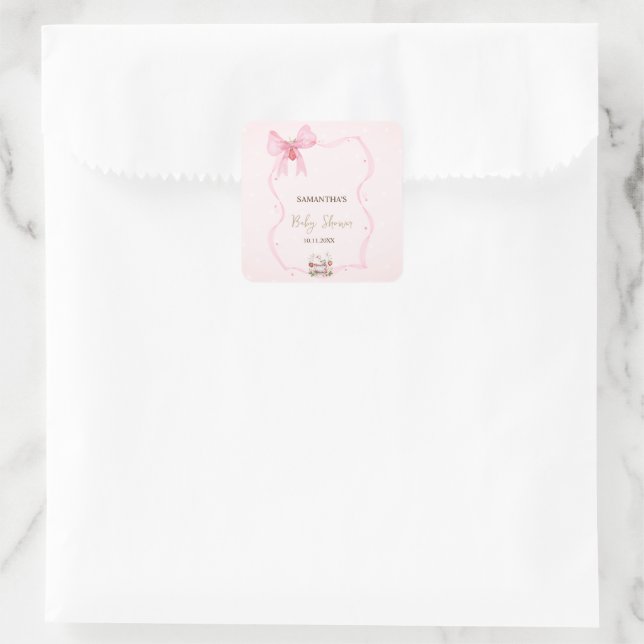 Sticker Carré Baby shower de la fraise, de l'oie, des points du  (Sac)