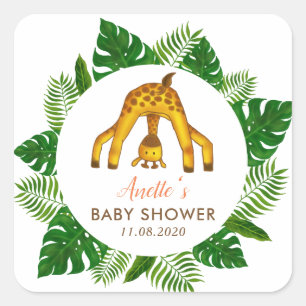 Sticker Carré Baby shower de la Jungle Safari Giraffe