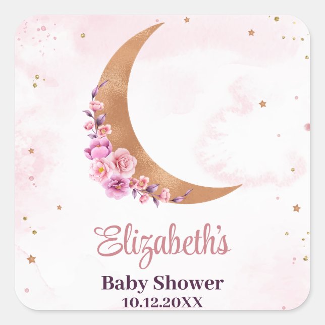 Sticker Carré Baby shower de la lune d'or (Devant)