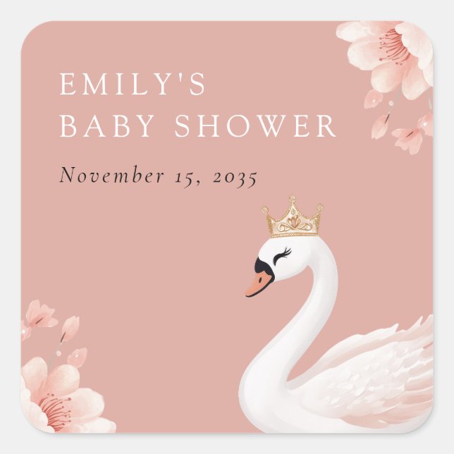 Sticker Carré Baby shower de la petite princesse Swan (Devant)