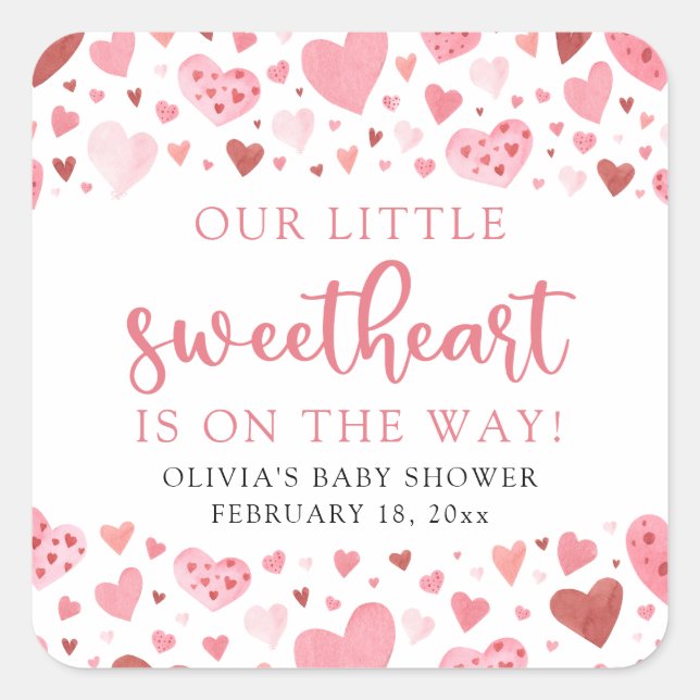Sticker Carré Baby shower de la Saint Valentin Pink Little Sweet (Devant)