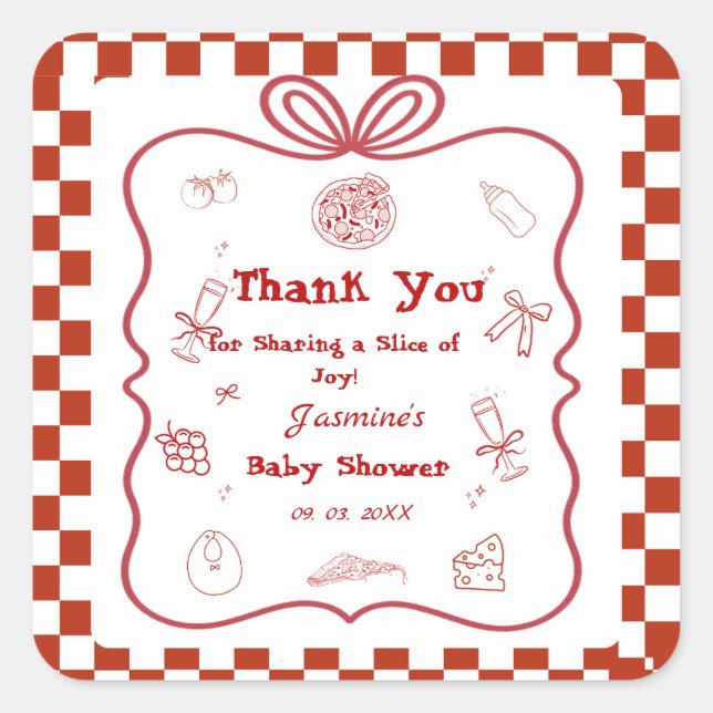 Sticker Carré Baby shower de livraison spéciale Pizza (Devant)