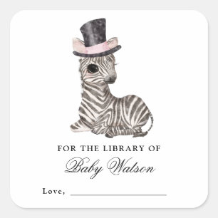 Sticker Carré Baby shower de livres de la bibliothèque Zebra