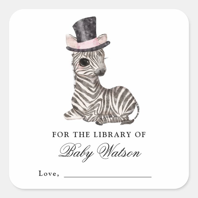 Sticker Carré Baby shower de livres de la bibliothèque Zebra (Devant)