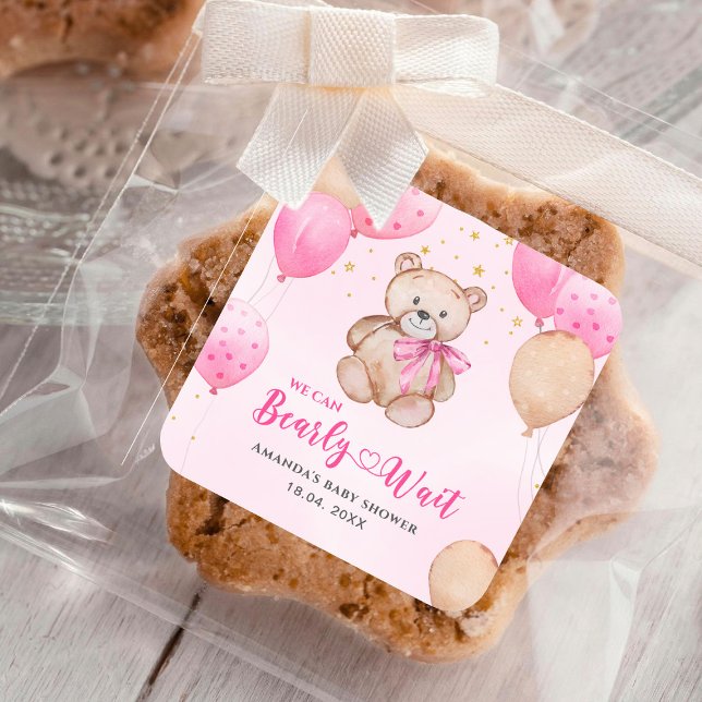 Sticker Carré Baby shower de l'ours en peluche (Créateur téléchargé)