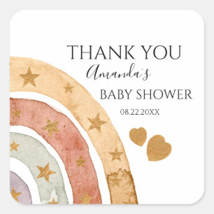 Sticker Carré Baby shower de Merci arc-en-ciel Boho