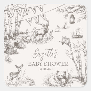 Sticker Carré Baby shower de Merci des animaux des bois