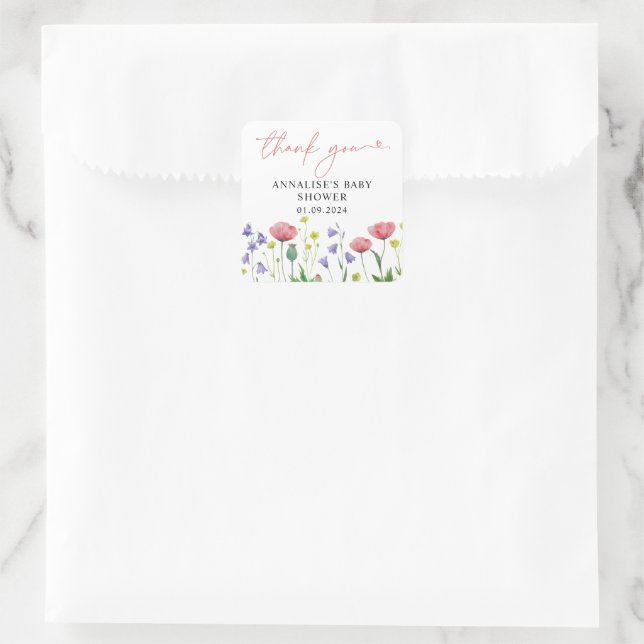 Sticker Carré Baby shower de Merci Fleur sauvage d'aquarelle mig (Sac)