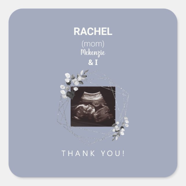Sticker Carré Baby shower de Merci photo Dusty Blue Ultrasound (Devant)
