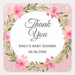 Sticker Carré Baby shower de Merci rose de  rose or