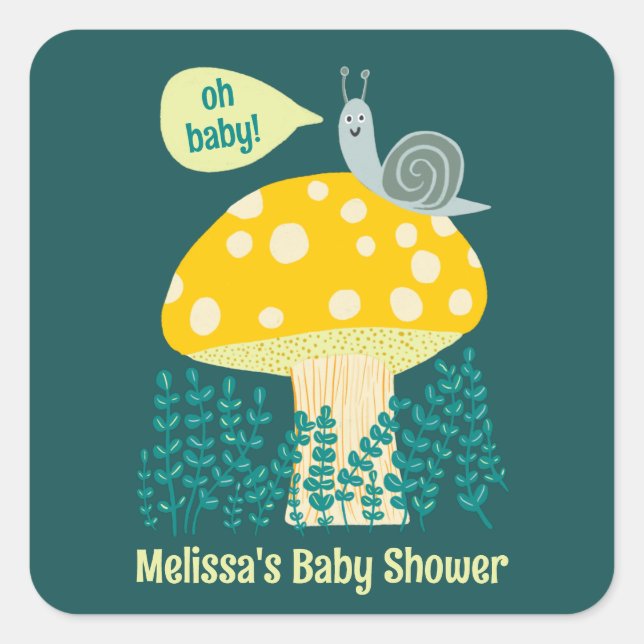 Sticker Carré Baby shower de papillon mou aux champignons d'esca (Devant)