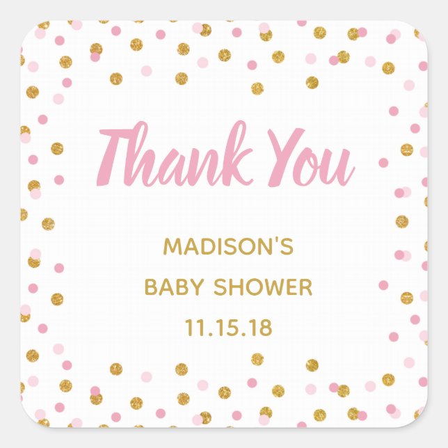Sticker Carré Baby shower de Parties scintillant en or rose Favo (Devant)