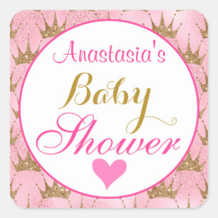 Sticker Carré Baby shower de Parties scintillant rose et or prin