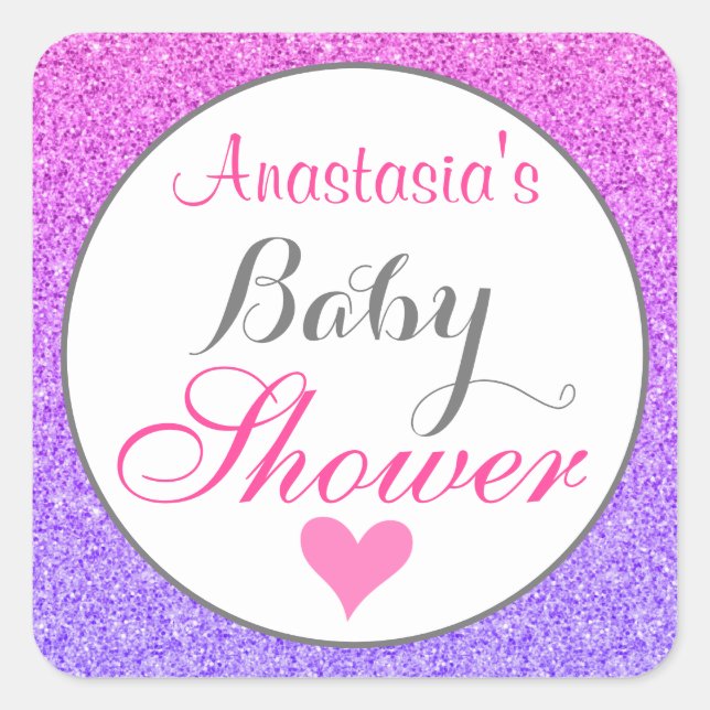 Sticker Carré Baby shower de Parties scintillant rose violet Fil (Devant)