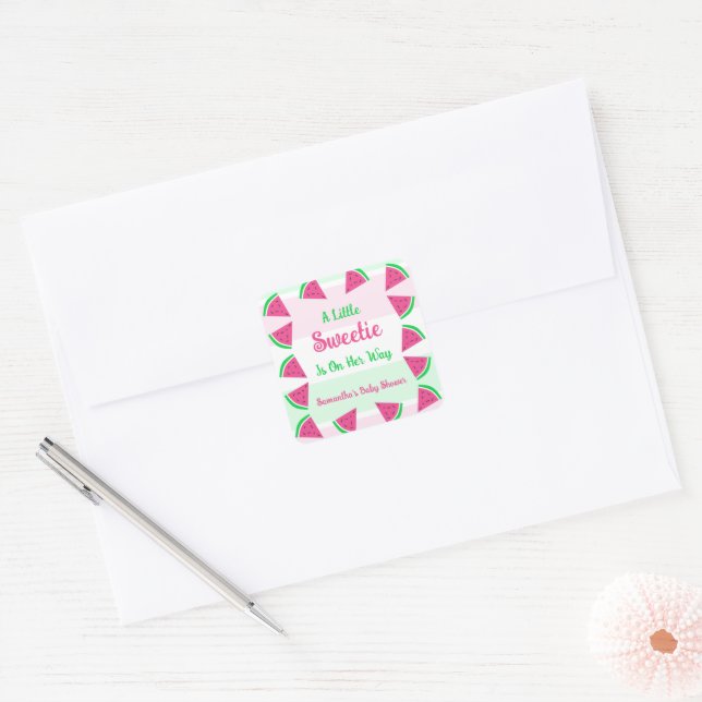 Sticker Carré Baby shower de pastèque doux (Enveloppe)