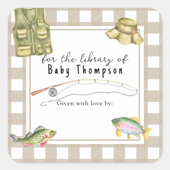 Sticker Carré Baby shower de pêche - pour la bibliothèque de (Devant)