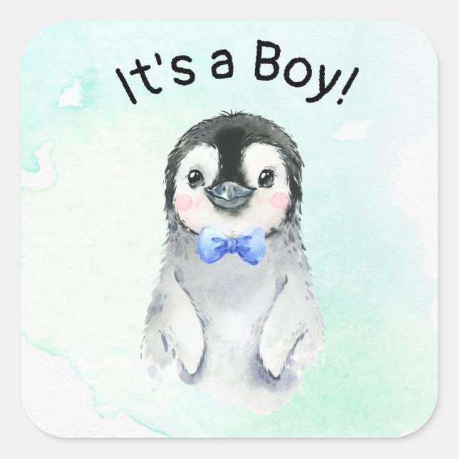 Sticker Carré Baby shower de pingouin (Devant)