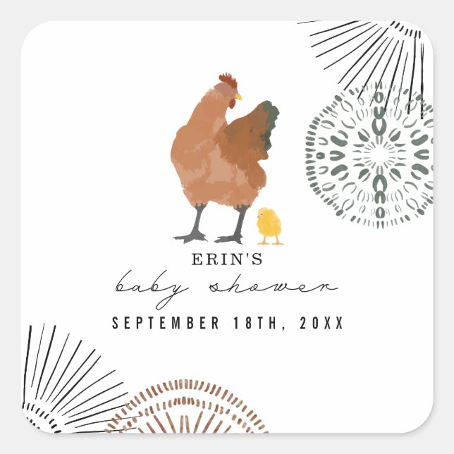 Sticker Carré Baby shower de poulet (Devant)