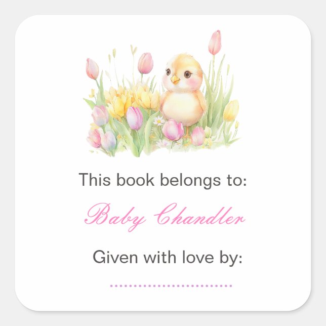 Sticker Carré Baby shower de poussette de printemps (Devant)