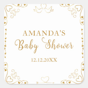 Sticker Carré Baby shower de Saint-Valentin Gold Elegant