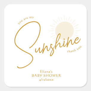 Sticker Carré Baby shower de soleil Boho minimaliste Merci