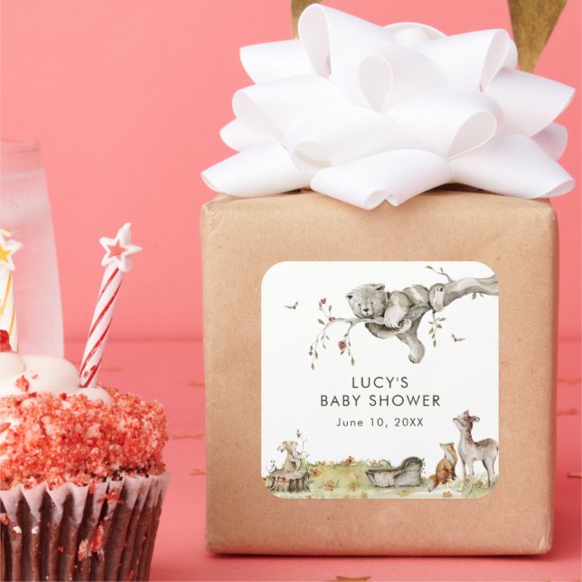 Sticker Carré Baby-Shower de style bois (Fête)