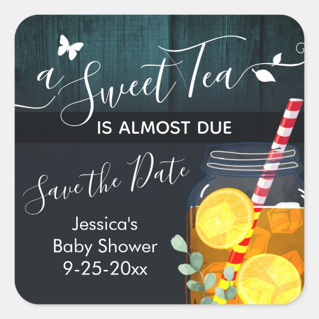 Sticker Carré Baby shower de thé sucré Enregistrer la date (Devant)