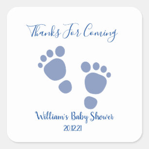 Sticker Carré Baby shower d'empreinte bleu bébé garçon