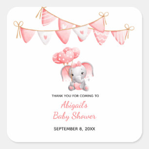 Sticker Carré Baby shower des ballons d'éléphants roses