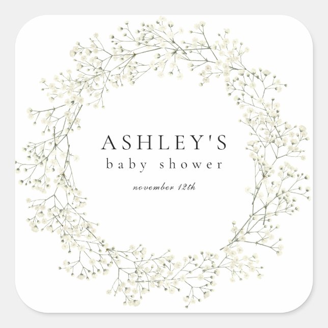 Sticker Carré Baby shower des fleurs du souffle de bébé (Devant)