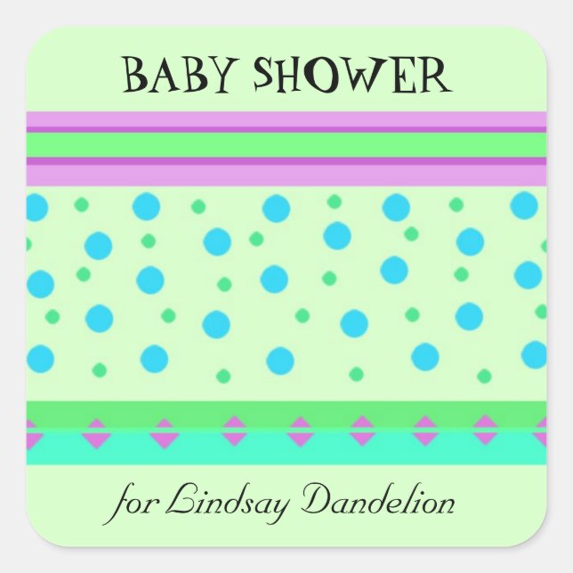 Sticker Carré Baby shower des rayures et des points (Devant)