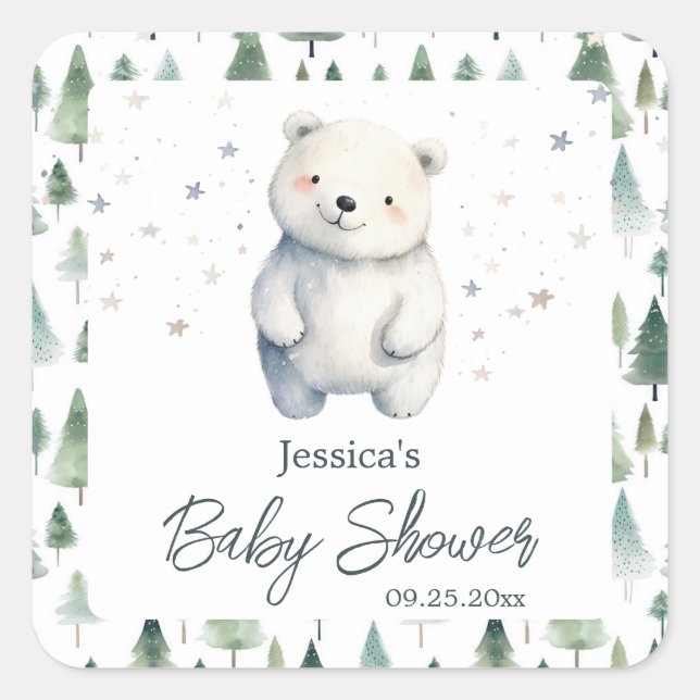 Sticker Carré Baby shower d'hiver d'attente précoce (Devant)