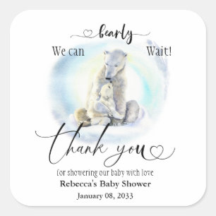 Sticker Carré Baby shower d'hiver Ours Polaire Attente précoce