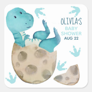 Sticker Carré Baby shower Dinosaur T Rex Boy