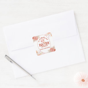 Sticker Carré Baby shower d'ours blanc et rose