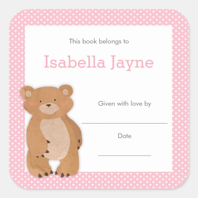 Sticker Carré Baby shower d'ours rose Plaque, plaque d'immatricu (Devant)