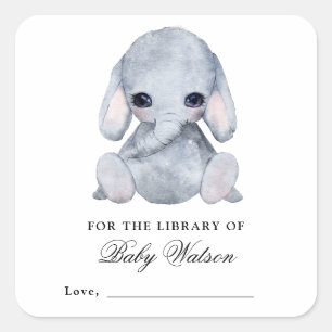 Sticker Carré Baby shower du livre de la bibliothèque Elephant