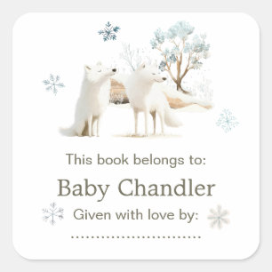 Sticker Carré Baby shower du loup arctique d'hiver