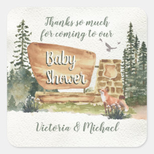 Sticker Carré Baby shower du parc national Adventure Woodland