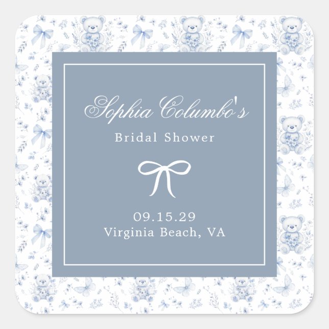 Sticker Carré Baby shower Dusty Blue Chinoiserie (Devant)