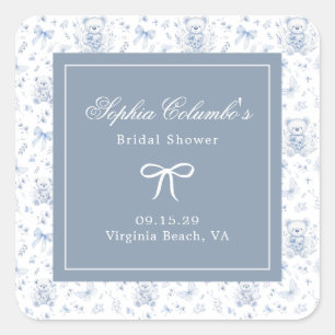 Sticker Carré Baby shower Dusty Blue Chinoiserie