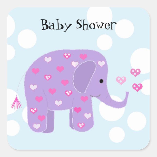 Sticker Carré Baby shower Eléphant Bébé mignon (Devant)