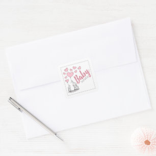 Sticker Carré Baby shower Elephant Hearts