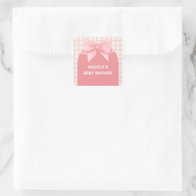Sticker Carré Baby shower en arc rose En vichy plaid (Sac)