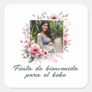 Sticker Carré Baby shower espagnol Fiesta De Bienvenida Al Bebé