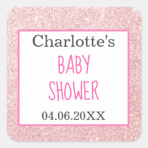 Sticker Carré Baby shower étincelant de Parties scintillant Rose