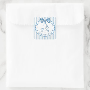Sticker Carré Baby Shower Fantaisiste à Rayures et Nœud Bleu Aqu